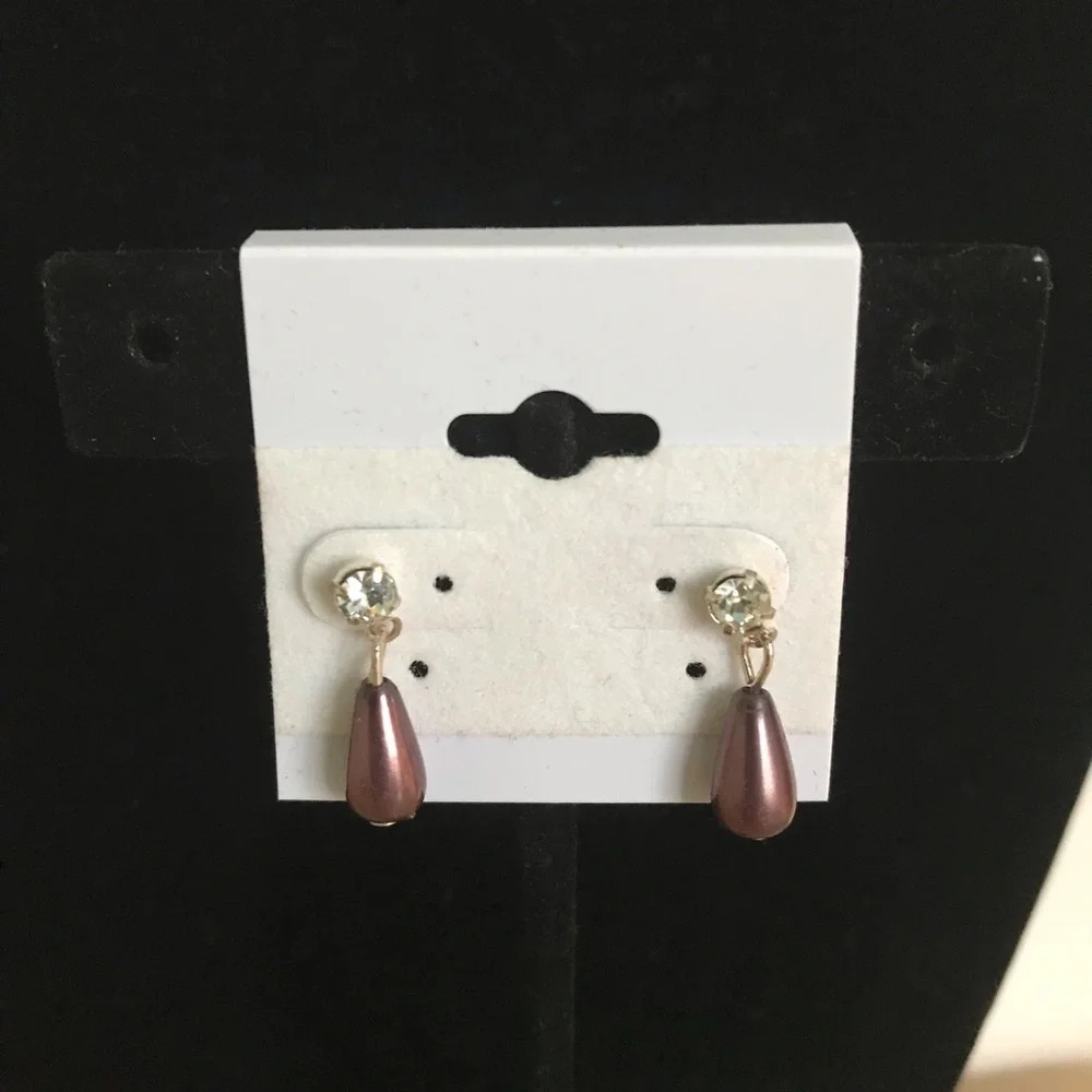 Purple Teardrop and Rhinestone Dangle Earrings